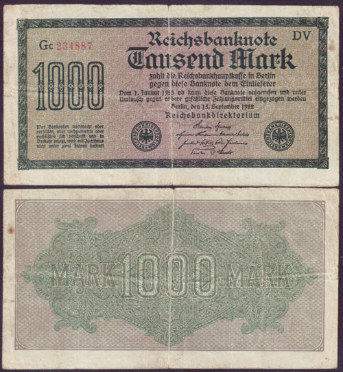 1922 Germany 1,000 Mark (waves) L000718